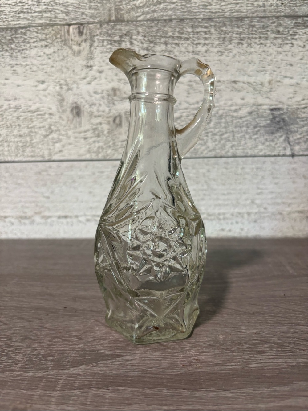 Pressed Glass Cruet Pitcher with Floral Motif - Light Green